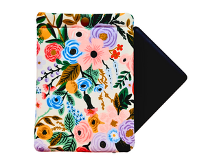 Kindle Paperwhite sleeve with snap to protect Kindle e-readers made with a pastel floral print atop a white background.